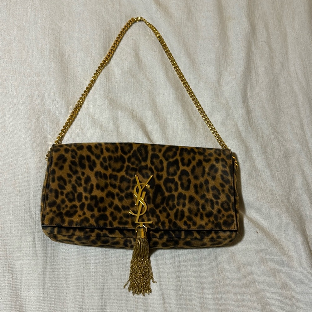 Saint Laurent leopard suede bag